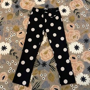 Anthropologie Polka Dot Trousers Skinny Kick Flare Pants Size 0 NWOT Black Cream